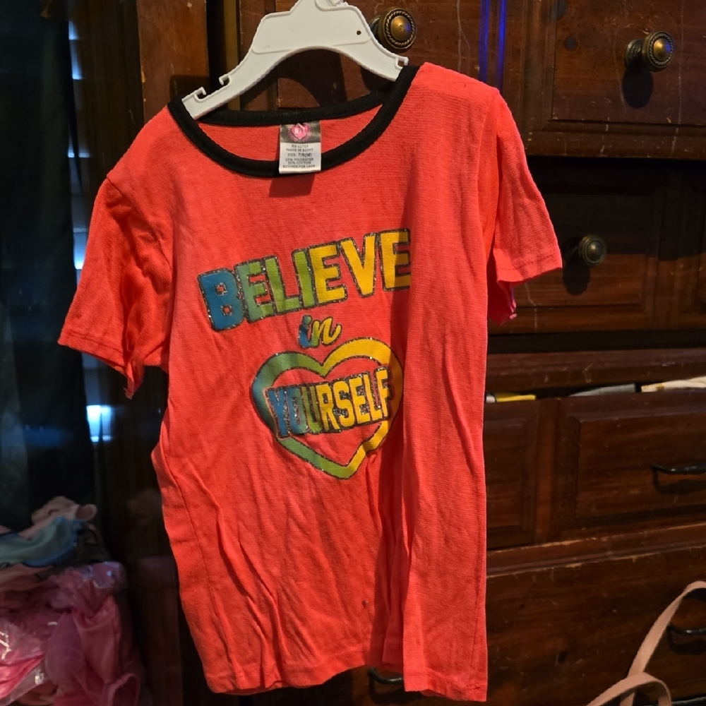 !!.               Girls M(7-8) 'Believe in Yourself' Kids T-Shirt